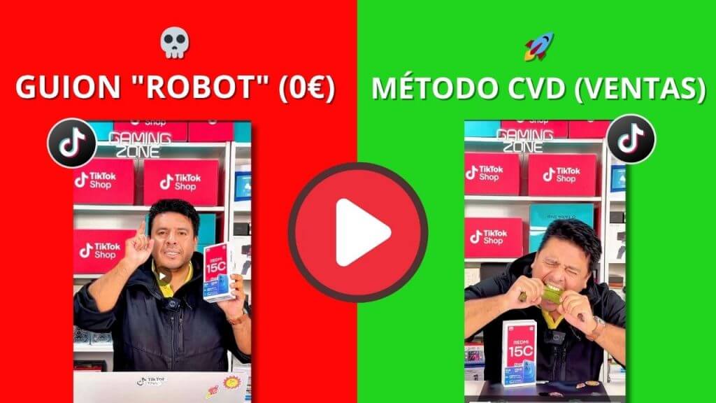 Posonty Christian Gallegos Comparando guion robotico de chatgpt con Metodo cvd mordiendo-un platano verde para vender en tiktok shop