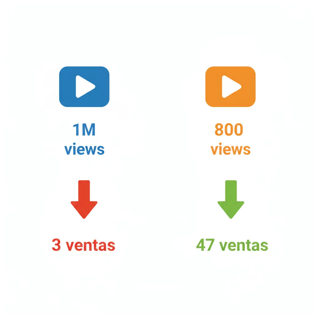 Comparativa Views vs Ventas: 1 millón de views (3 ventas) vs 800 views (47 ventas)