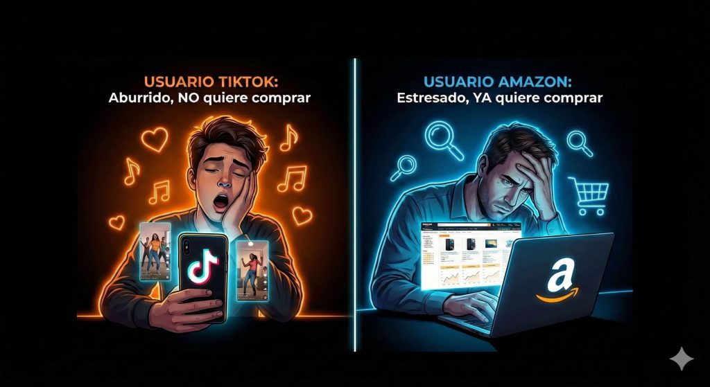 Comparativa mentalidad usuario: TikTok Dopamina vs Amazon Necesidad