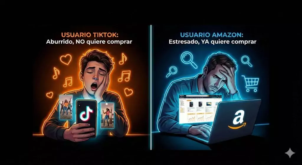 Comparativa mentalidad usuario: TikTok Dopamina vs Amazon Necesidad