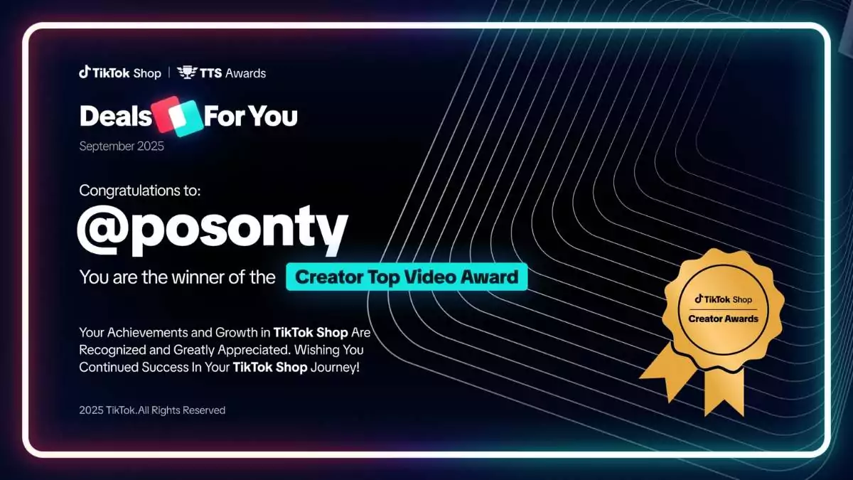 Reconocimiento oficial de TikTok Shop a Posonty como Top Creador de España