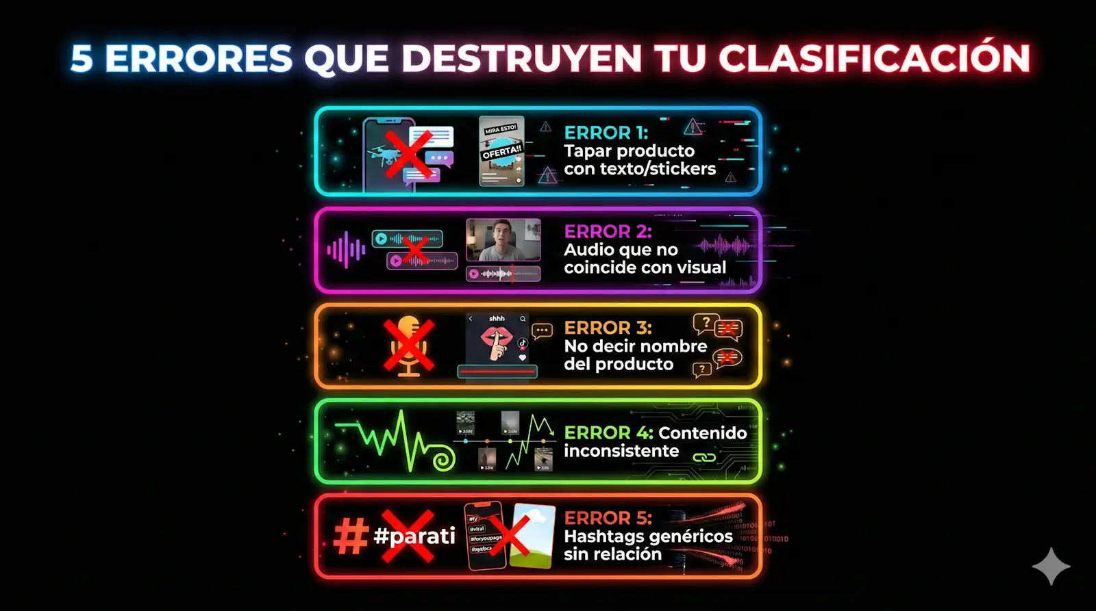 Checklist visual de los 5 errores comunes en segmentación semántica con ejemplos visuales de cada error