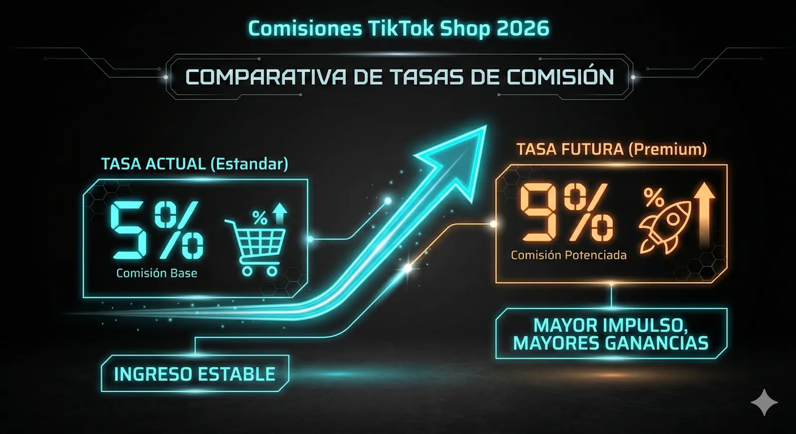 Infografía comparativa comisiones TikTok Shop 2026 y beneficios de la profesionalización