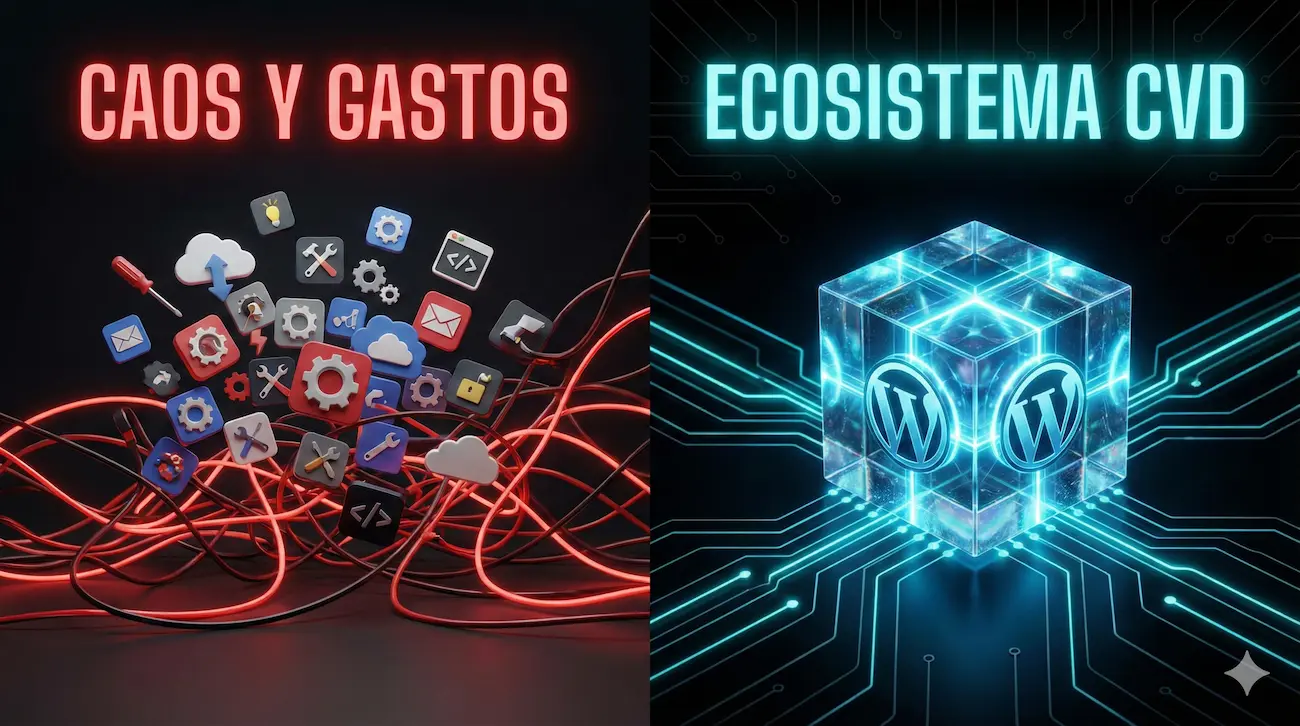 Infografía comparativa: múltiples herramientas SEO vs PosontyAI suite integral