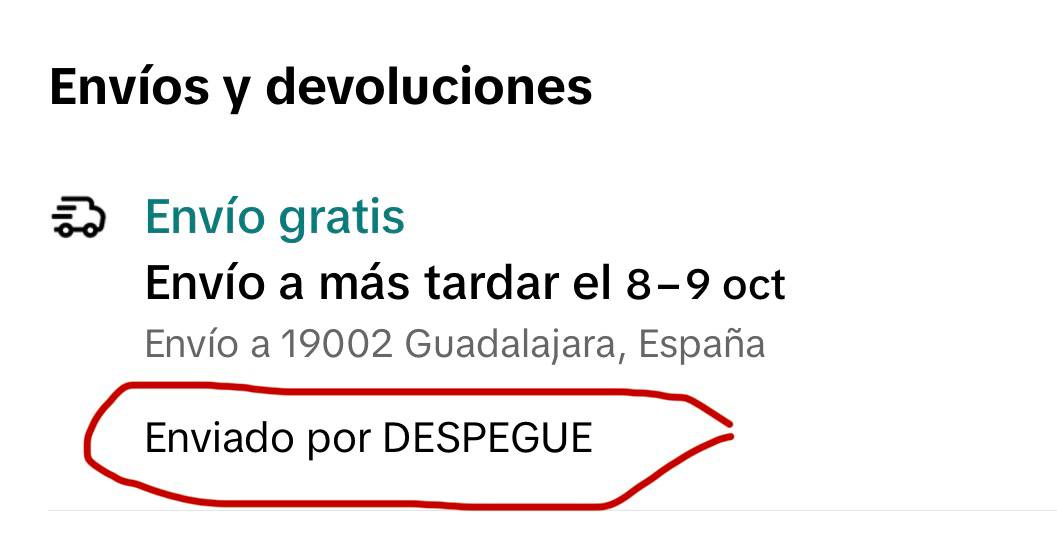 Ficha de un producto Local en TikTok Shop con el texto Enviado por y el nombre de la tienda en el bloque Envíos y devoluciones